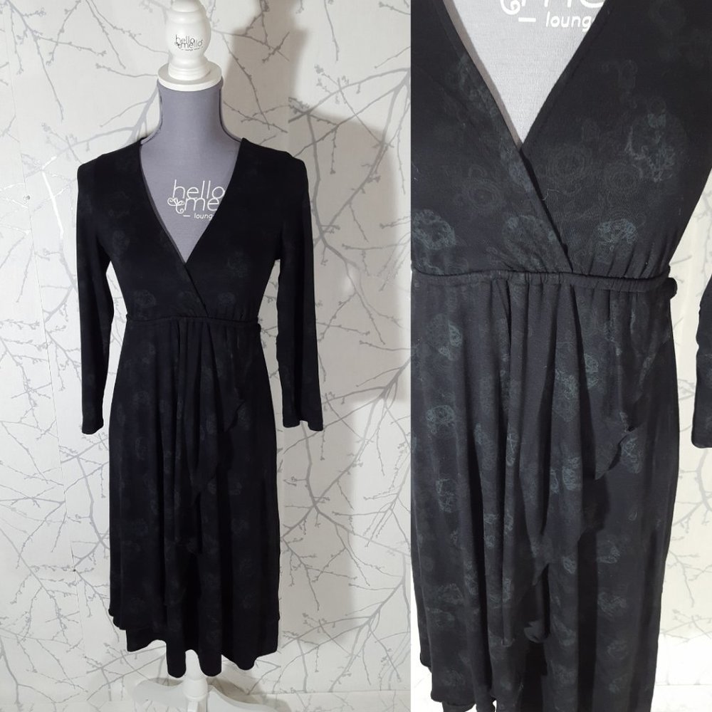 a.x.l. Black Floral Printed Faux Wrap Babydoll Midi Dress